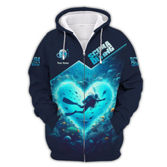 Maxcorners Scuba Diving With Ocean Heart Custom Name 3D Shirt Personalized Gift For Diver Lovers LM2111
