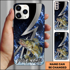 Maxcorners Walleye Fishing Blue Flame Lightning Strike Personalized Name Phone Case