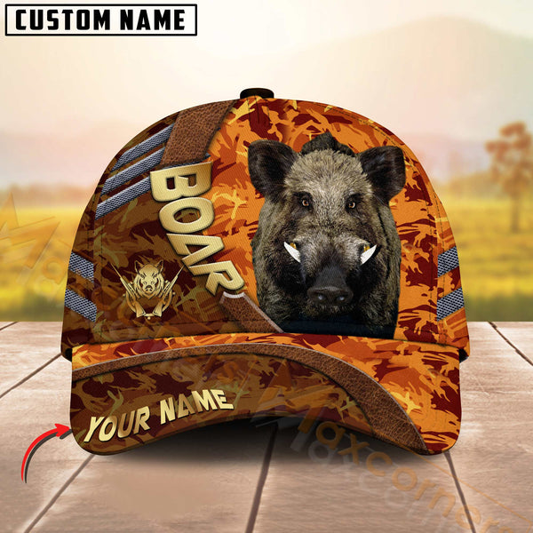 Maxcorners Hunting Cap Orange Camo With Golden Line Personalized Name 3D Cap (Deer/Moose/Elk/Boar)