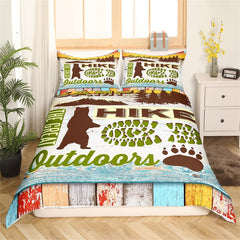Maxcorners Camping Hiking Duvet Cover Set, Handmade Rustic Farmhouse Bedding for Outdoor Sports Theme Room Decor