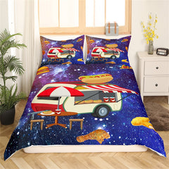 Maxcorners Cartoon Dining Car Duvet Cover, Hot Dog Hamburger Fried Chicken Bedding Set