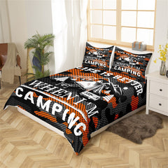 Maxcorners Camping Tent Duvet Cover for RV Trailer Decor, Nature Mount Tree Adventure Bedding Set