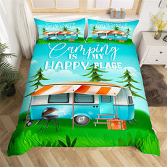 Maxcorners Camping Trailer Duvet Cover, Watercolor RV Camper Bedding Set