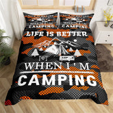 Maxcorners Camping Tent Duvet Cover for RV Trailer Decor, Nature Mount Tree Adventure Bedding Set