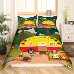 Maxcorners Camping Trailer Duvet Cover for RV Decor, Jungle Tree Botanical Pumpkin Rustic Bedding Set