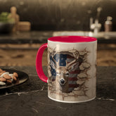 Maxcorners Deer American Flag 3D Personalized Ceramic Mug 3D Printed Multicolor