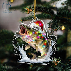 Maxcorners Bass Fish Ornament, Bass Fish with Santa Hat Christmas Tree Ornament, Fishing Fisherman Ornament, Custom Ornaments for Him, Fishing Gift