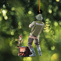 Maxcorners Personalized Fishing Christmas Ornament, Fishing Man Ornament, Christmas Gift For Fishing Lovers, Xmas Tree Decor Gift