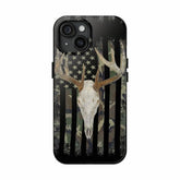 Maxcorners Deer Antler American Flag Phone Case for iPhone – Rustic Camo Style Cover – Cool Gift for Him, Outdoor, Hunting, or Streetwear Fans 1 Full Wrap Phone Case LM0812