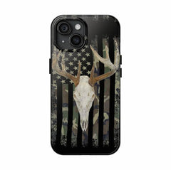 Maxcorners Deer Antler American Flag Phone Case for iPhone – Rustic Camo Style Cover – Cool Gift for Him, Outdoor, Hunting, or Streetwear Fans 1 Full Wrap Phone Case LM0812