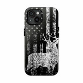 Maxcorners Deer Antler American Flag Phone Case for iPhone – Rustic Camo Style Cover – Cool Gift for Him, Outdoor, Hunting, or Streetwear Fans 3 Full Wrap Phone Case LM0812