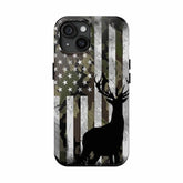 Maxcorners Deer Antler American Flag Phone Case for iPhone – Rustic Camo Style Cover – Cool Gift for Him, Outdoor, Hunting, or Streetwear Fans 5 Full Wrap Phone Case LM0812