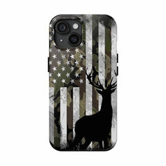 Maxcorners Deer Antler American Flag Phone Case for iPhone – Rustic Camo Style Cover – Cool Gift for Him, Outdoor, Hunting, or Streetwear Fans 5 Full Wrap Phone Case LM0812