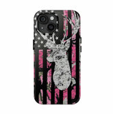 Maxcorners Deer Antler American Flag Phone Case for iPhone – Rustic Camo Style Cover – Cool Gift for Him, Outdoor, Hunting, or Streetwear Fans 2 Full Wrap Phone Case LM0812