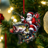 Maxcorners Custom Name Santa Fishing Acrylic Ornament – Custom Name Christmas Tree Decoration, Gift for Fishingman