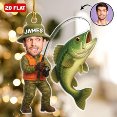 Maxcorners Custom Fishing Photo Ornament Personalized Fishing Picture Ornament For Dads Fly Fisherman Angler Bass Trout Fish Ornament Reel Cool Grandpa