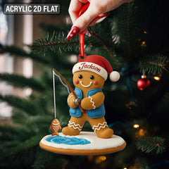 Maxcorners Personalized 2D Gingerbread Fishing Ornament, Fishing Christmas Ornament, First Catch Keepsake, Fisherman Acrylic Ornament, Fisherman Gifts