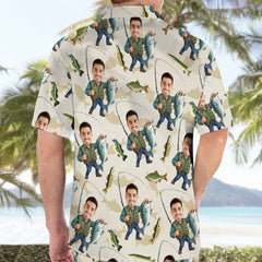 Maxcorners Custom Face Bass Fishing Hawaiian Shirt, Fishing Lover Summer Shirt, Hawaii Shirt, Summer Party Gift, Fishing Hawaii Shirt, Gift Fisherman