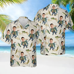Maxcorners Custom Face Bass Fishing Hawaiian Shirt, Fishing Lover Summer Shirt, Hawaii Shirt, Summer Party Gift, Fishing Hawaii Shirt, Gift Fisherman