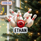 Maxcorners Custom Name Bowling Strike Personalized Ornament, Christmas Tree Hanging Decor, Christmas Ornament, 2D Flat Ornament LM1111