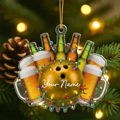 Maxcorners Custom Bowling and Beer Ornament 2025, Personalized Christmas Gift for Him, Funny Holiday Tree Decor, Custom Name Keepsake LM1111