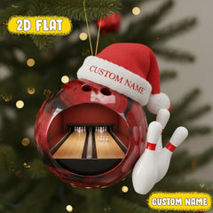 Maxcorners Custom Name Bowling Christmas Ornament, Personalized Bowling Ball with Santa Hat 2D Flat Acrylic Decor, Gift for Bowlers & Strike Lovers LM1111