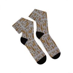 Maxcorners Golden Elk Pattern Sublimation Socks | Alpaca Repeat Print, Cozy Crew Length LM2611