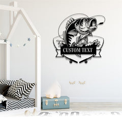 Maxcorners Custom Bass Fishing Metal Sign,Bass Fish Metal Wall Art