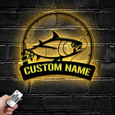 Maxcorners Custom Atlantic Bluefin Tuna Fishing Metal Sign Fish Wall Art With LED Light