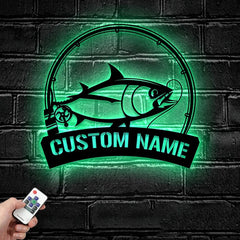 Maxcorners Custom Atlantic Bluefin Tuna Fishing Metal Sign Fish Wall Art With LED Light