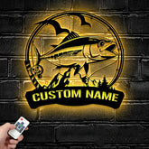 Maxcorners Custom Bigeye Tuna Fishing Metal Sign Fish Wall Art With LED Light