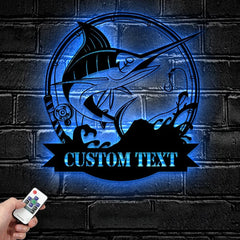 Maxcorners Custom Marlin Fishing Metal Sign Fish Wall Art With LED Light
