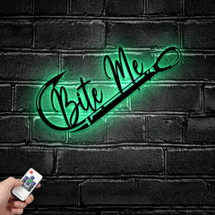Maxcorners Custom Bite Me Fishing Metal Sign Fish Wall Art With LED Light