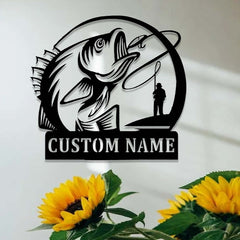 Maxcorners Custom Fishing Metal Sign, ,Fisherman Catching Fish Wall Art