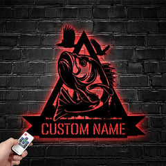 Maxcorners Custom Bass Fishing Metal Sign Fish Wall Art With LED Light