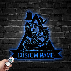 Maxcorners Custom Bass Fishing Metal Sign Fish Wall Art With LED Light