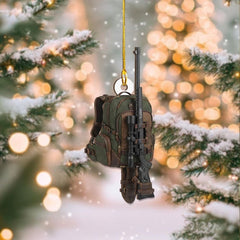 Maxcorners Personalized Hunting Backpack with Sniper Rifle Christmas 3D Ornament, Custom Holiday Tree Decor, Perfect Gift for Hunter
