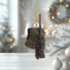 Maxcorners Personalized Hunting Backpack with Sniper Rifle Christmas 3D Ornament, Custom Holiday Tree Decor, Perfect Gift for Hunter