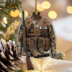 Maxcorners Personalized Tactical Camo Vest with Rifle And Boots Christmas 3D Ornament, Custom Holiday Tree Decor, Perfect Gift for Hunter