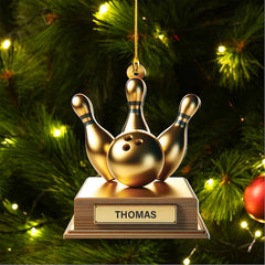 Maxcorners Golden Personalized Custom Name Bowling Ornament, Bowling Lover Christmas Gift MT1611