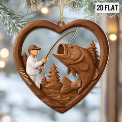 Maxcorners Custom Faux Wood 2D Flat Christmas Fisherman Acrylic Ornament – Faux 3D Fishing Lover Acrylic Ornament, Xmas Fisherman Keepsake
2D Flat