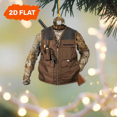 Maxcorners Personalized Brown Camo Hunting Jacket 2D Flat Christmas 3D Ornament, Custom Holiday Tree Decor, Perfect Gift for Hunter