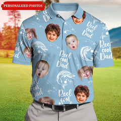 Maxcorners Personalized Reel Cool Dad Polo Shirt, Custom Face Photo Kids Polo Shirt For Dad, Grandpa, Fisherman Gift, Fishing Lover