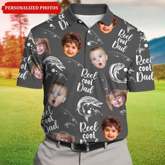 Maxcorners Personalized Reel Cool Dad Polo Shirt, Custom Face Photo Kids Polo Shirt For Dad, Grandpa, Fisherman Gift, Fishing Lover