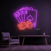 Maxcorners Poker Cards & Dice Neon Sign, Casino Led Light Wall Art, Poker Room Wall DecorLM1009