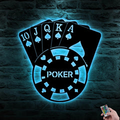 Maxcorners Personalized Chip Poker Metal Wall Art LED, Gift For Poker Lover, Poker Game Room DecorLM1009