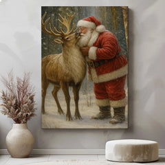 Maxcorners Christmas Deer Hunting Cabin Décor – Santa With Reindeer Canvas Print