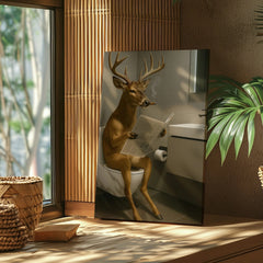 Maxcorners Deer on the Throne – Hilarious Cabin Bathroom Canvas Art