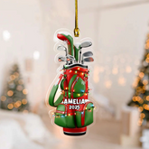 Maxcorners Red And Green Custom Golf Bag Acrylic Ornament, Golf Christmas Ornaments, Christmas Golf Gift, Golf Decor LM1611