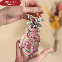 Maxcorners Pink Golf Bag Acrylic Ornament, Personalized Xmas Ornaments, Christmas Tree Ornaments, Gift For Golfer